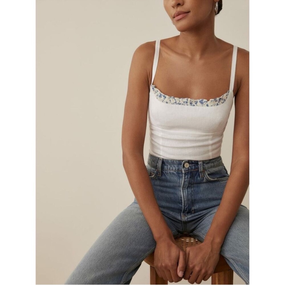 Reformation Cari white linen top